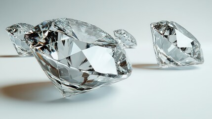  Large sparkling diamonds on a clean, white surface.