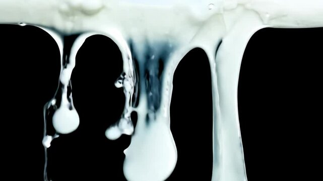 White Liquid Dripping on Black Background, Abstract and Artistic Fluid Motion