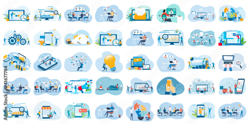 Poster set business flat vector illustration design style concept. for graphic and web page banners. cartoo