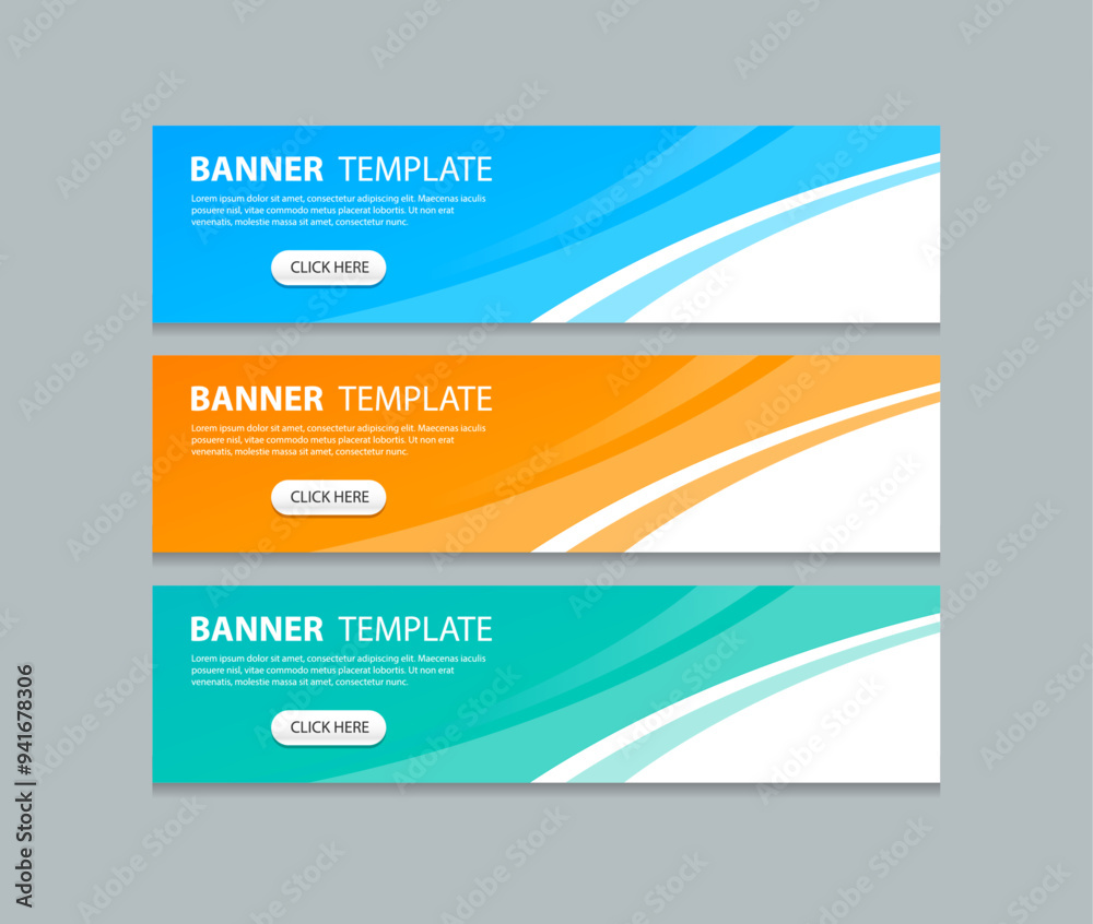 Aufkleber Set of horizontal abstract web banner design template background three color. Suitable for web ads. Vector illustration with Space to add pictures.