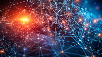 Obraz premium Abstract Digital Network with Glowing Blue and Orange Lights