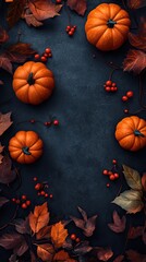 Dark Halloween Decorations with Pumpkins and Spooky Elements Background and text space. AI generated image