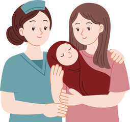 Midwife and new mom holding baby