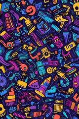 a close up of a bunch of different colored objects on a black background