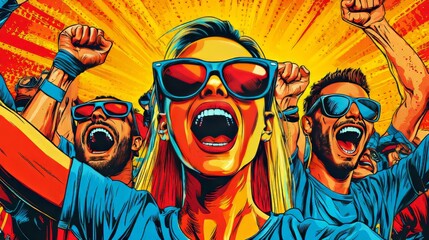 Vibrant pop art illustration of excited sports fans © Gasspoll