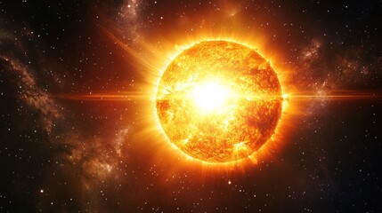 A stunning image of the bright sun against a dark starry sky, showcasing the contrast between the intense light of the sun