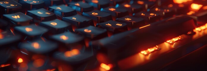 Fototapeta premium Close-up of a Black Keyboard with Orange Backlighting