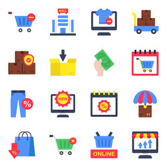 Set of Shopping and Spending Flat Icons 


