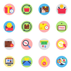Set of Shopping and Commerce Flat Icons 


