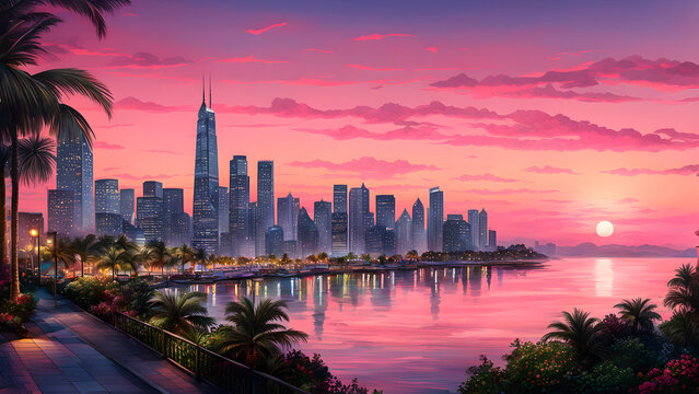P&ocirc;r do sol r&oacute;seo na cidade