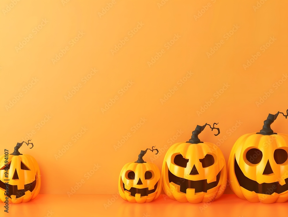 Wall mural Cute halloween pumpkins banner decoration with copy space