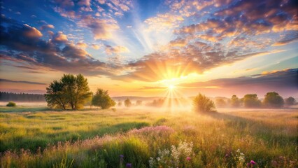 Fototapeta premium Ethereal Sunshine - Dreamy, Pastel Hues, Soft Lighting, Open Fields, Serene