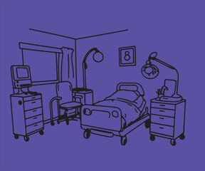 drawing of a hospital bedroom