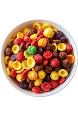 A bowl filled with cereal and fruit sits on a table, ready for breakfast or a snack