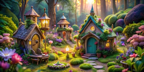 Fototapeta premium Fairy Garden Delight Coloring Sanctuary: Enchanting fairy gardens with intricate details, pastel colors, and magical creatures.