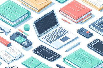 Illustration of educational learning tools set on table created with Generative AI