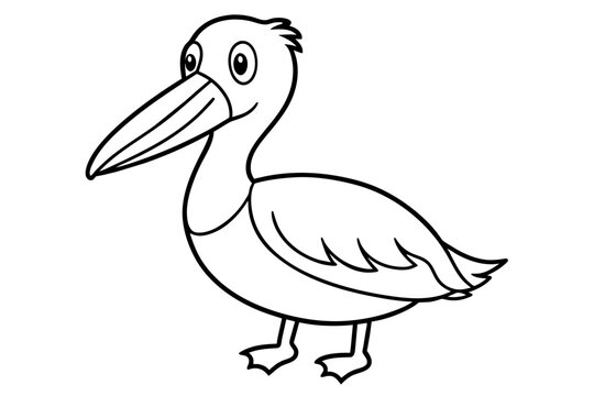 recommend clip art: Cute illustration of pelican bird line art vector art illustration