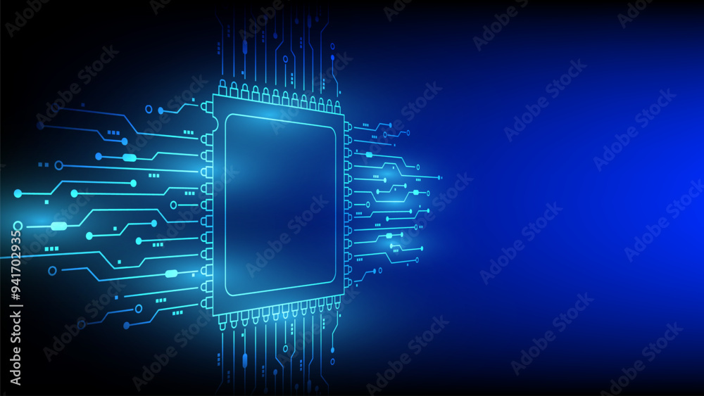 Poster abstract technology speed concept. technology chip processor background circuit board blue technolog