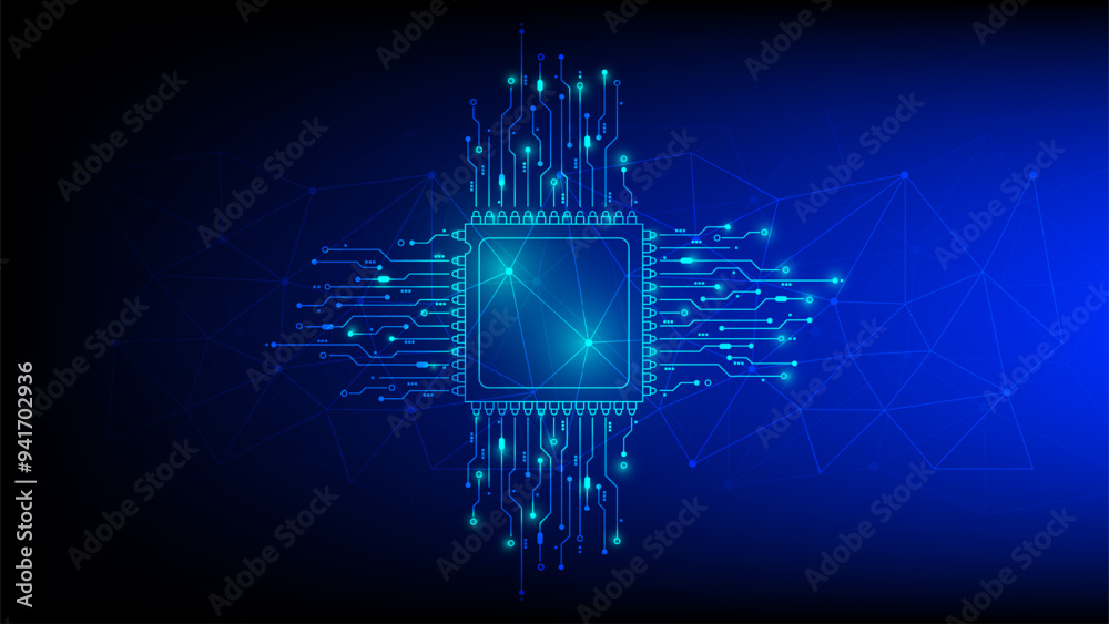 Poster abstract technology speed concept. technology chip processor background circuit board blue technolog