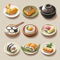 Vector Illustration Of Table Where And Kitchen Items