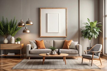Stylish Living Room Interior with  Frame Poster, Modern interior design