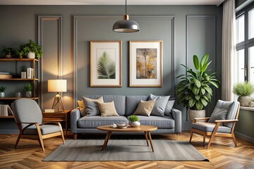 Stylish Living Room Interior with  Frame Poster, Modern interior design