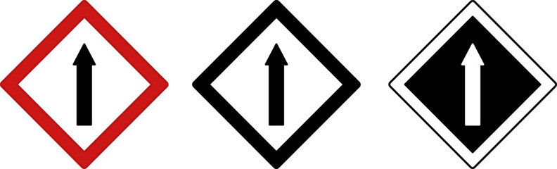 Signs Forward. Warning Road Signs. Up Arrow. Red, Black, and White Vector Icons