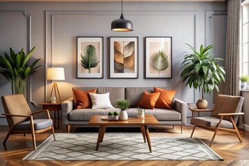Stylish Living Room Interior with  Frame Poster, Modern interior design