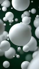 White Circles, Balls, Spheres, Bubbles on Green Background, Abstract Image, Texture, Pattern, Wallpaper, Cover and Screen of Smartphone, Cell Phone, Computer, Laptop, 9:16 and 16:9 Format