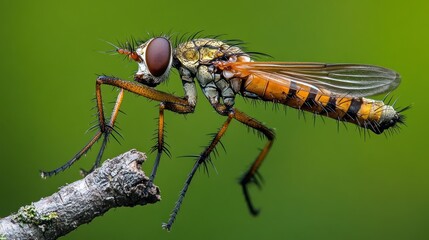 Fototapeta premium A Detailed Close-Up of a Robber Fly