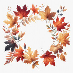 Fototapeta premium Isolated watercolor illustration of a frame with autumn leaves. Invitation card, greeting card. 