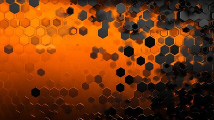 Abstract pattern of black and orange hexagons creating a vibrant background design