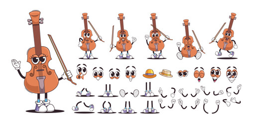 Cartoon Animated Violin with Bow. Musical Instrument Character with Different Emotions And Gestures, Complete With Props © Pavlo Syvak