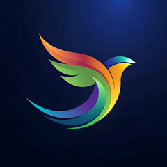 Naklejka premium Colorful bird with rainbow wings on dark blue background