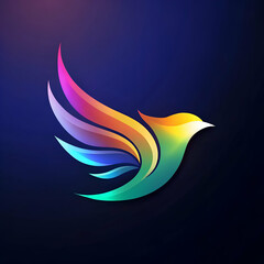 Obraz premium Colorful bird with rainbow wings on dark blue background