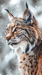 Obraz premium Agile Lynx Poised to Pounce in Snowy Wilderness Landscape