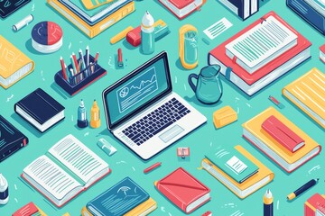 Illustration of educational learning tools set on table created with Generative AI