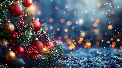 A Christmas tree decorated with woodland creature ornaments, glowing softly against a backdrop of green and gold lights. The setting is cozy and whimsical, evoking the magic of a holiday forest,