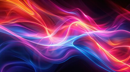 Abstract neon curves in a layered, fluid arrangement