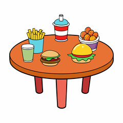 Food Variety on Table Hamburger, Fries & More on White Background