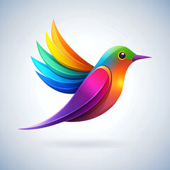 Colorful bird with rainbow wings on white background