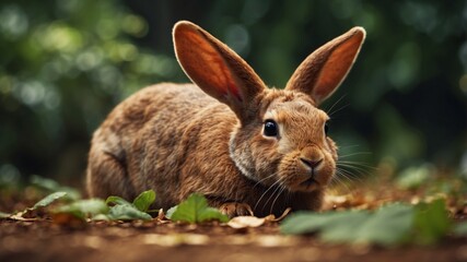 Obraz premium A Close-Up of a Brown Rabbit Eating Leaves.