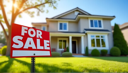 Home for Sale Due to Economic Crisis &ndash; Real Estate Sign and Financial Struggles