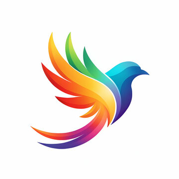 Colorful bird with rainbow wings on white background