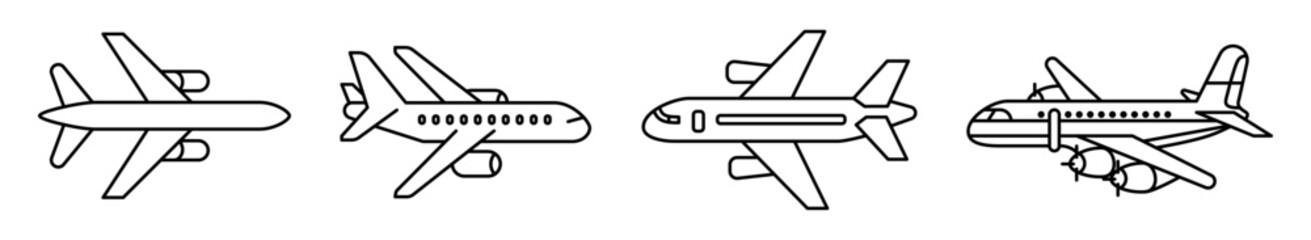Set of Airplanes template line icons on transparent background, line design vector illustration, transport concept