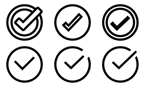 Set of Approval Check template line signs on transparent background, line design vector illustration, success concept