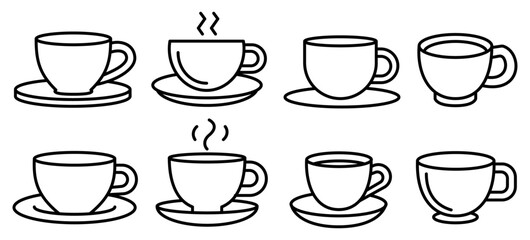 Set of Coffee Cup template line icons, on transparent background, line design vector illustration, coffee concept