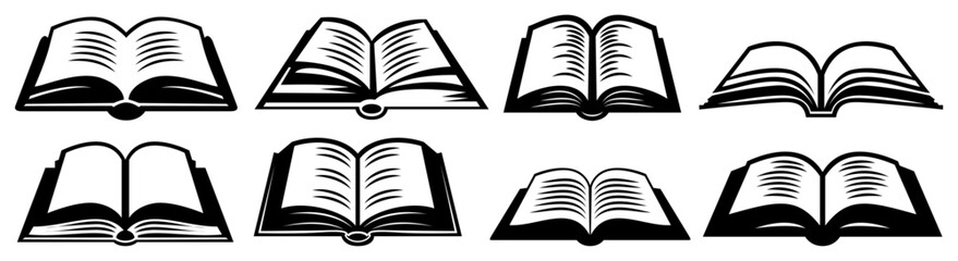 Set of Open Books template flat icons, on transparent background, flat design vector illustration, education concept