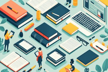 Obraz premium Illustration of educational learning tools set on table created with Generative AI