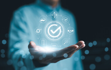 Standard quality control certification assurance concept. Compliance with regulation and standard....